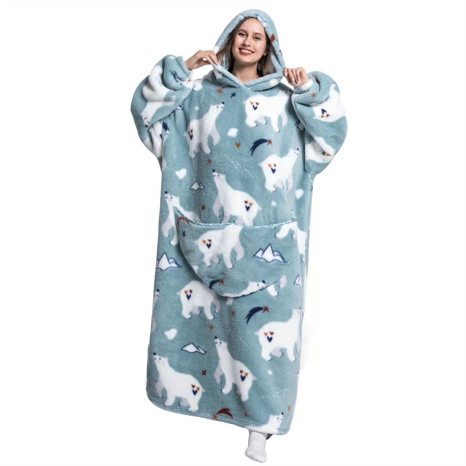 1pc Ultra Cozy Oversized Sherpa Fleece Hooded Blanket Sweatshirt - Soft, Warm, Wearable, and Lightweight - Perfect Gift for Women, Men, and Adults, Ideal for Halloween Decor and Cold Winter Nights