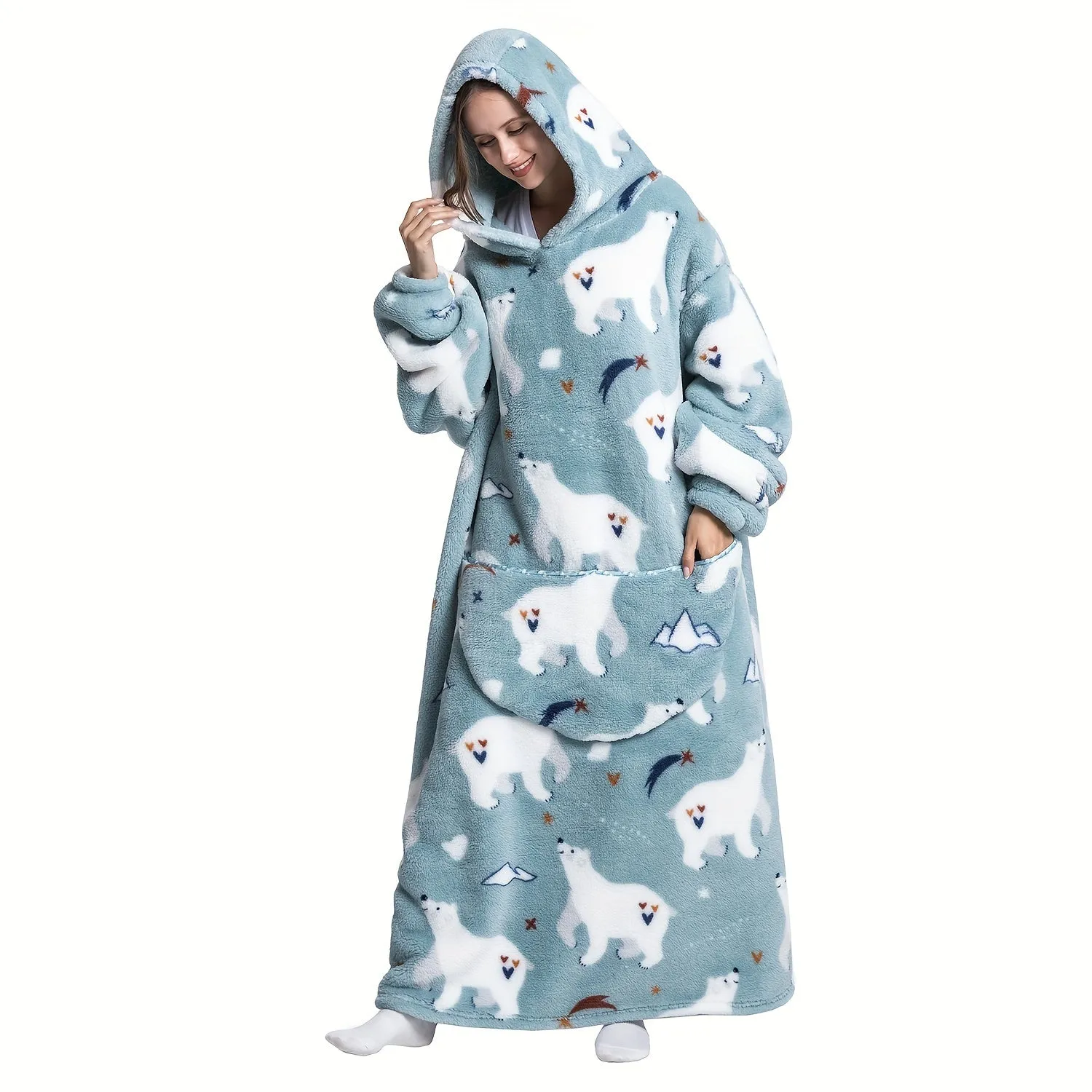 1pc Ultra Cozy Oversized Sherpa Fleece Hooded Blanket Sweatshirt - Soft, Warm, Wearable, and Lightweight - Perfect Gift for Women, Men, and Adults, Ideal for Halloween Decor and Cold Winter Nights