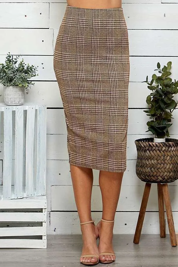 Adeline Plaid Slit Midi Skirt- 2 Colors!