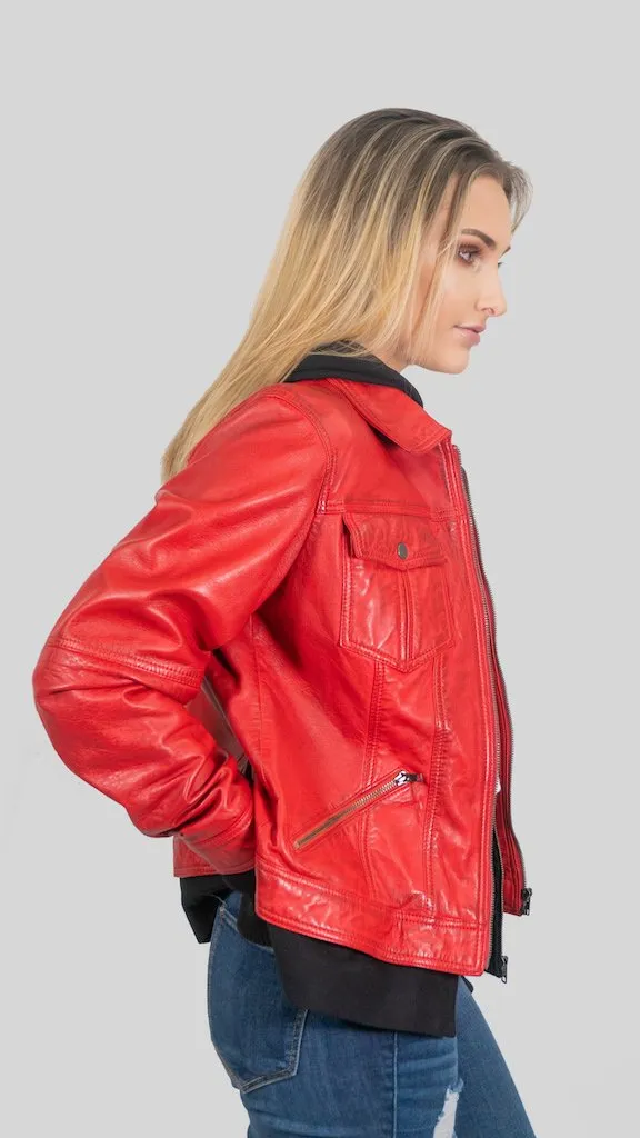 Annalise Womens Leather Jacket Spring Red