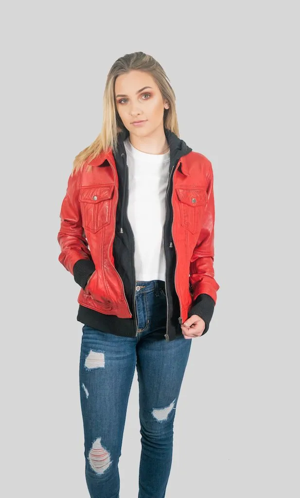 Annalise Womens Leather Jacket Spring Red