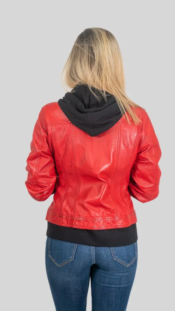 Annalise Womens Leather Jacket Spring Red