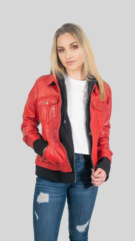 Annalise Womens Leather Jacket Spring Red