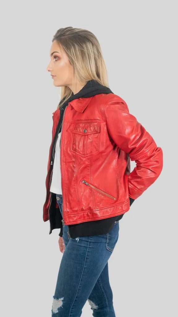 Annalise Womens Leather Jacket Spring Red