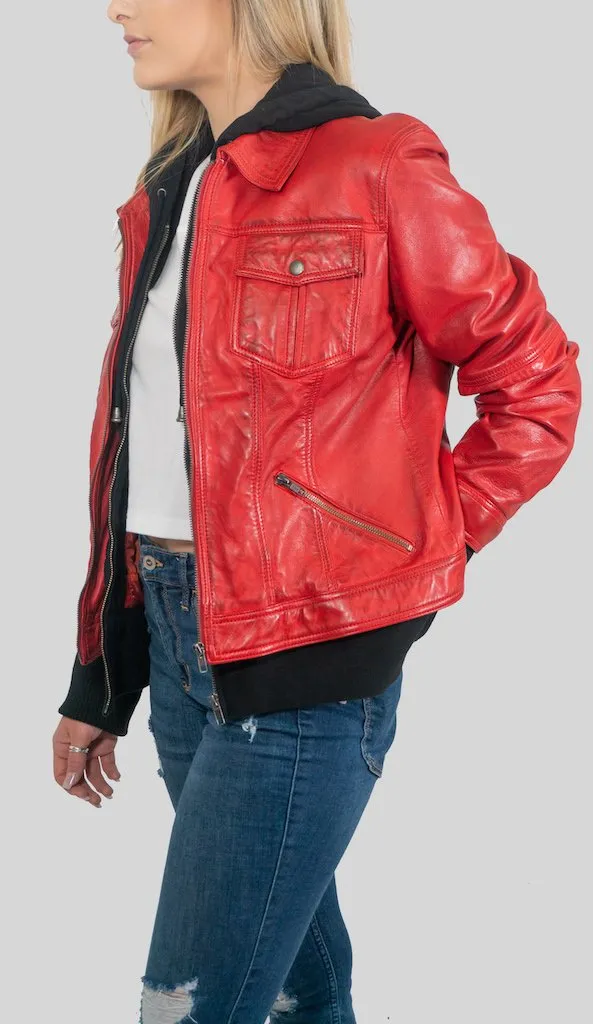 Annalise Womens Leather Jacket Spring Red