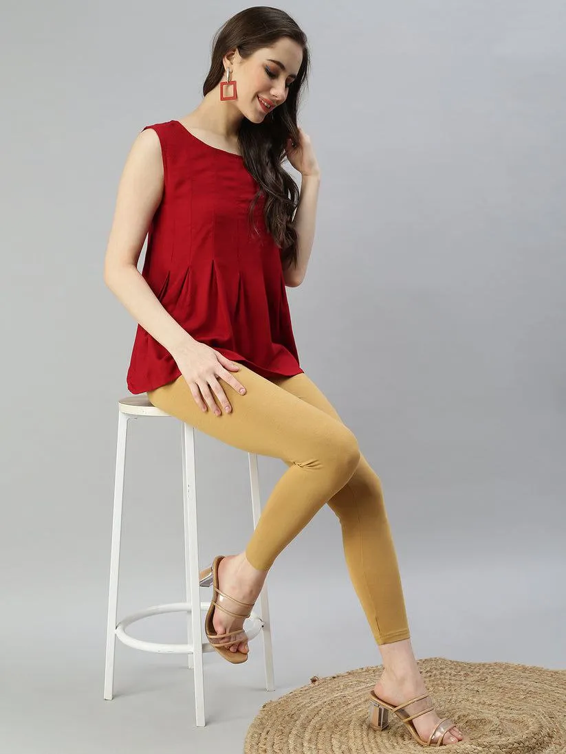 Attractive Honey Color Cotton Ankle Length Leggings For Women