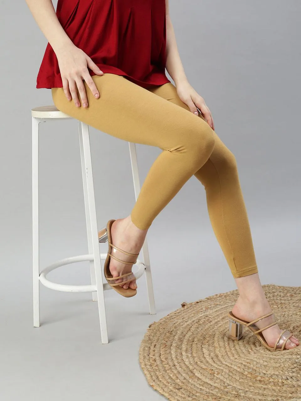 Attractive Honey Color Cotton Ankle Length Leggings For Women