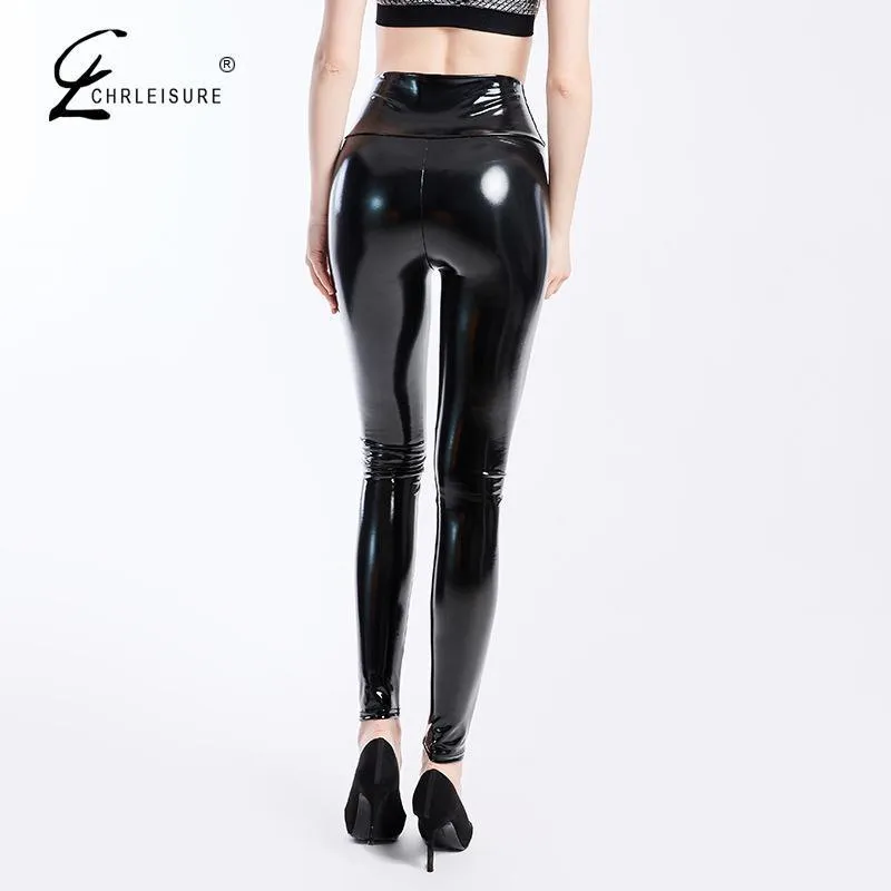 Black Leggings PU Leather Pants High Waist Leather Pants