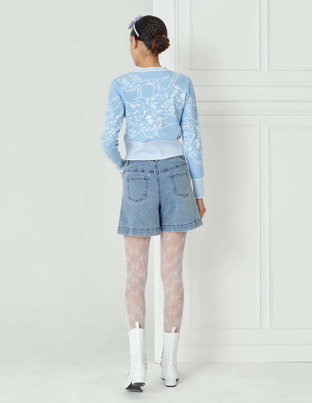 BORA AKSU Pleated Split Wash Denim Shorts