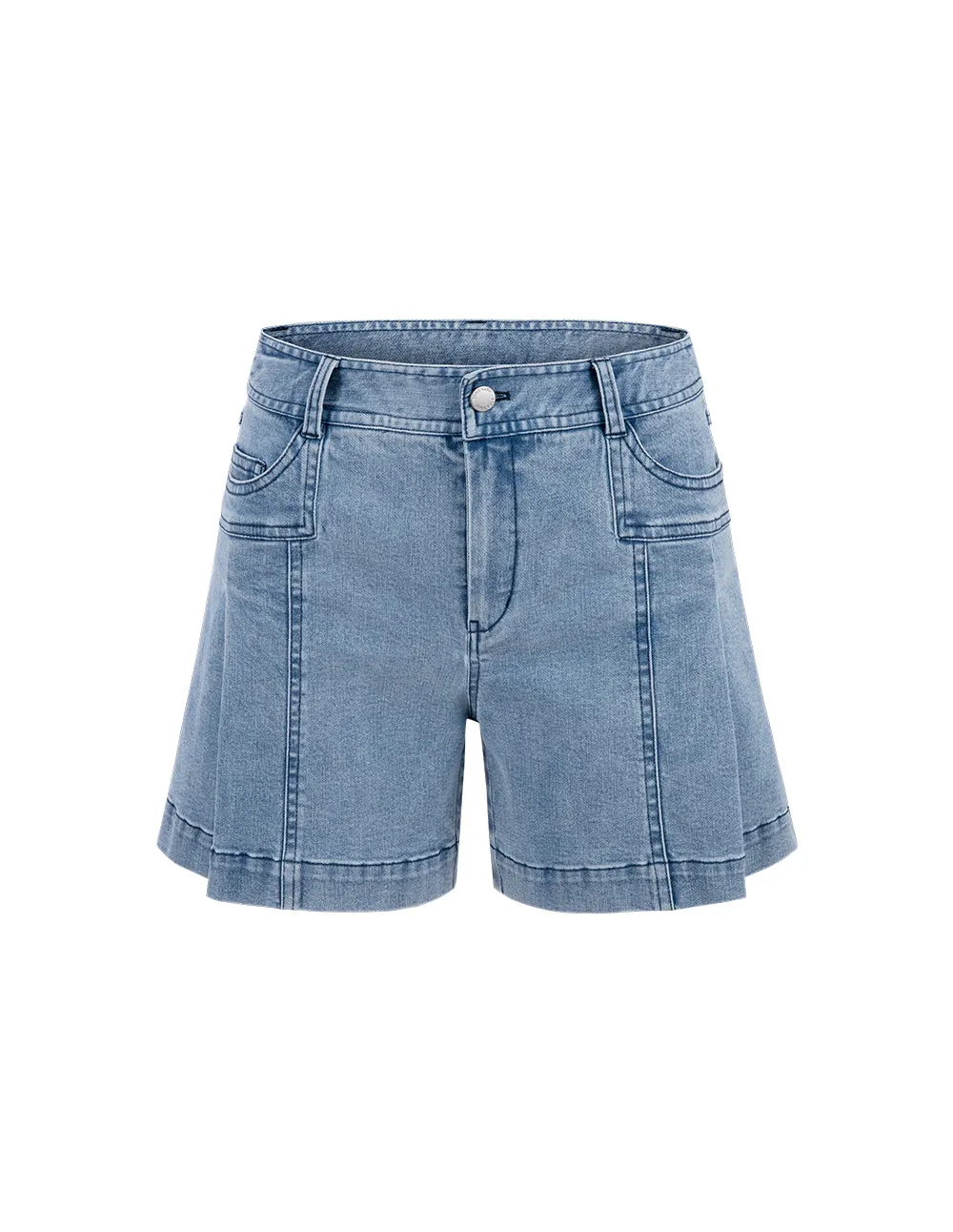 BORA AKSU Pleated Split Wash Denim Shorts