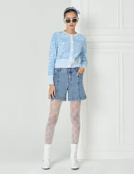 BORA AKSU Pleated Split Wash Denim Shorts