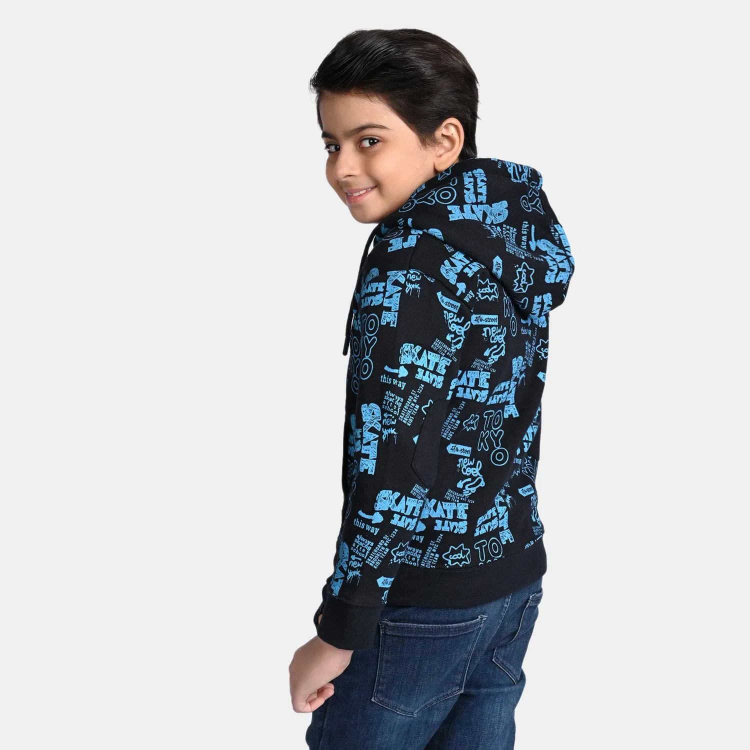 Boys Fleece Knitted Jacket Skate-NAVY