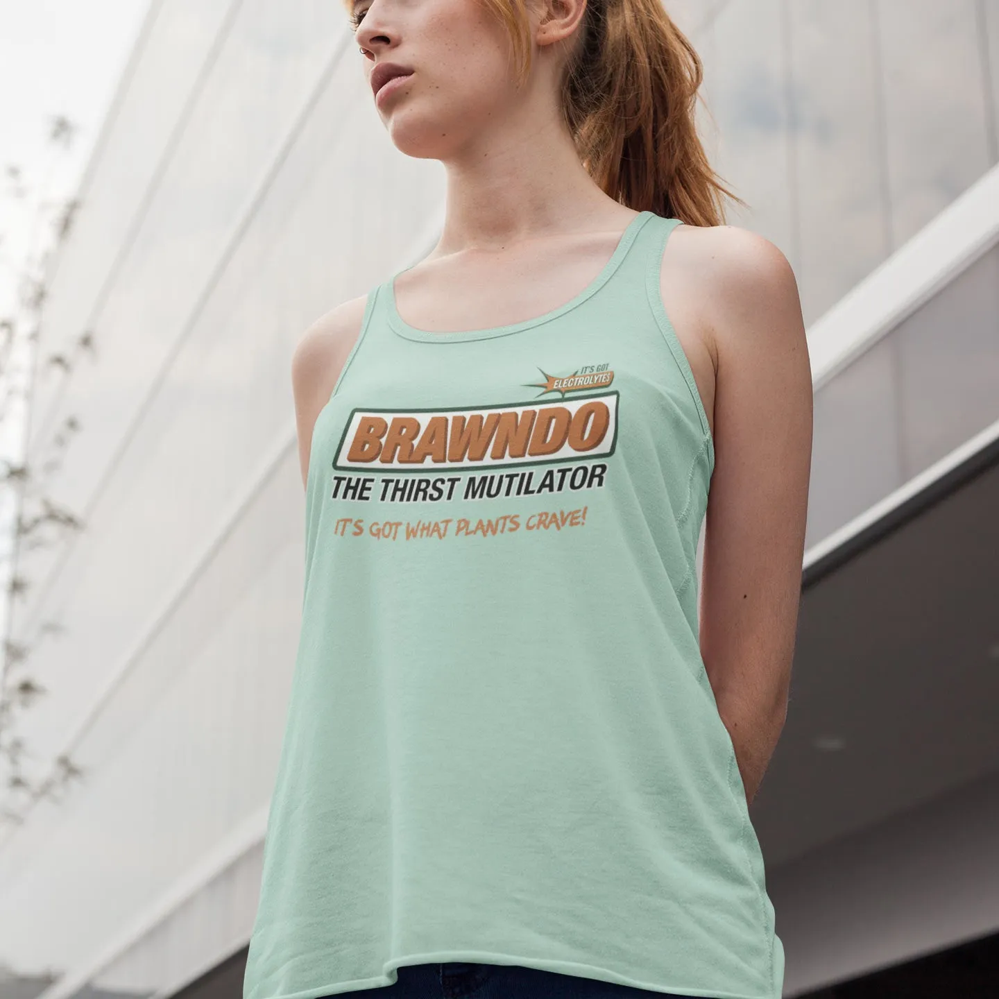 Brawndo Women's Flowy Racerback Tank