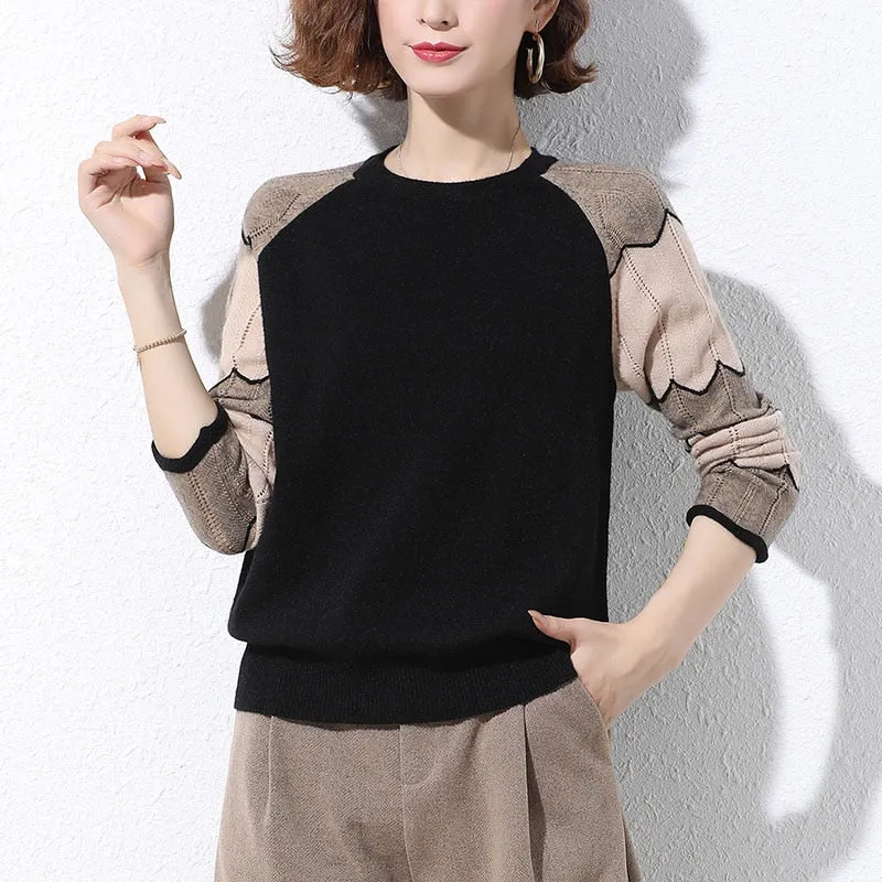 Casual O Neck Women Sweater Fashion Hollow Out Loose Long Sleeve Pullover Thin Knitted Jumper Spring Simple Patchwork Tops