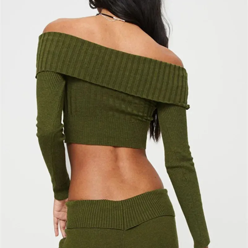 Casual The Sexy Long Off Solid Sleeve Knitted Slim Woman Pullovers Sweater Crop Sweaters Shoulders Bodycon Street Top