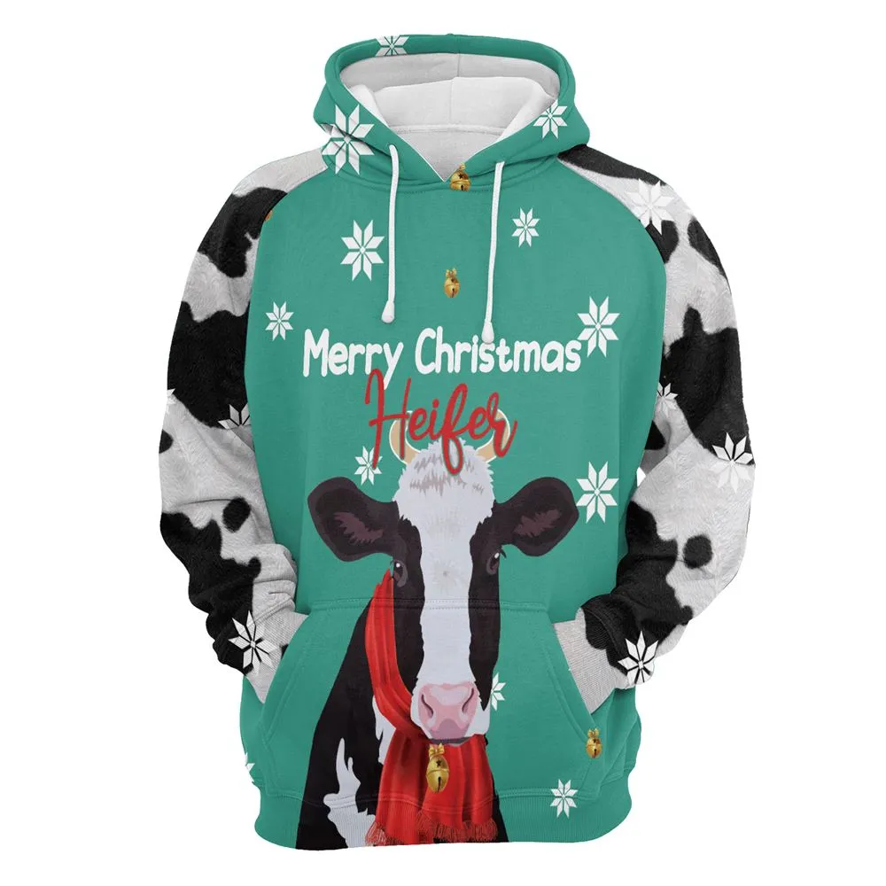 Cow Merry Christmas Heifer All Over Print 3D Hoodie For Men And Women, Best Gift For Dog lovers, Best Outfit Christmas