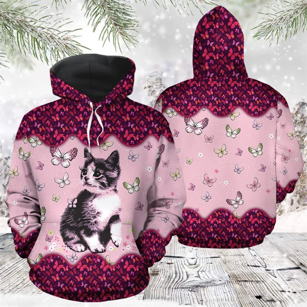 Cute Cat Butterfly All Over Print 3D Hoodie For Men And Women, Best Gift For Cat lovers, Best Outfit Christmas