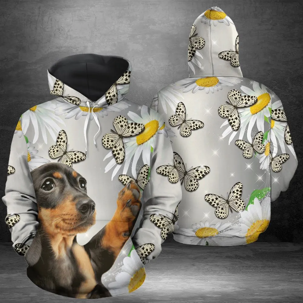 Dachshund Butterfly Daisy All Over Print 3D Hoodie For Men And Women, Best Gift For Dog lovers, Best Outfit Christmas