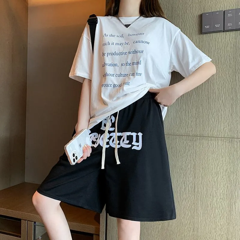 Embroidery Casual Wide-Leg High-Waisted Letter Sports Hip-Hop Shorts