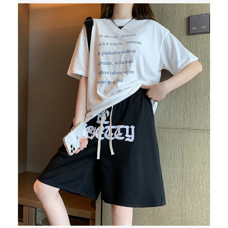 Embroidery Casual Wide-Leg High-Waisted Letter Sports Hip-Hop Shorts