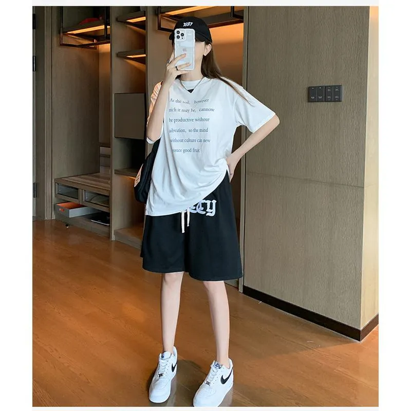 Embroidery Casual Wide-Leg High-Waisted Letter Sports Hip-Hop Shorts