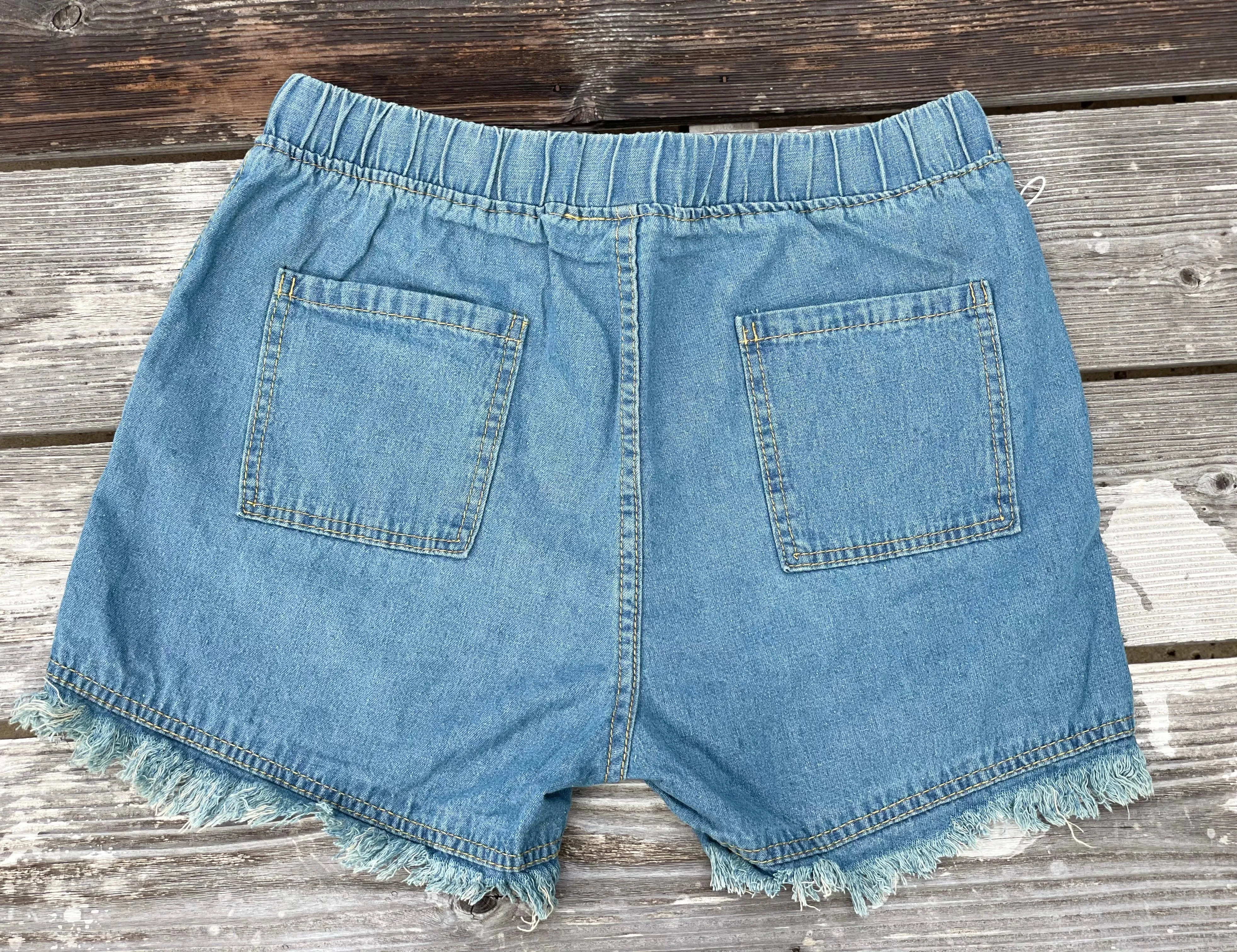 Fringed Denim Drawstring Shorts