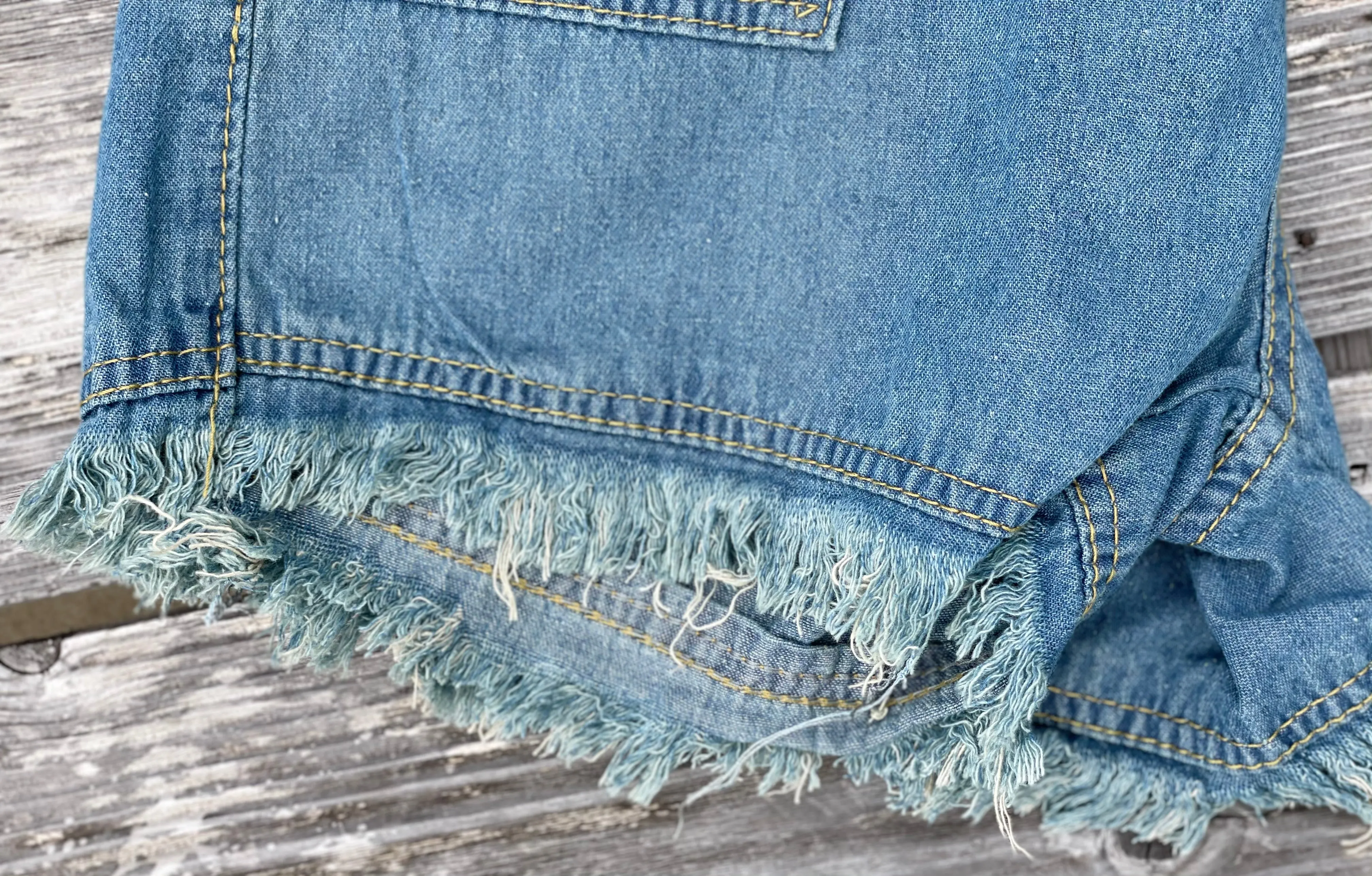 Fringed Denim Drawstring Shorts