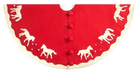 Galloping Horses Christmas Tree Skirt in Red with White