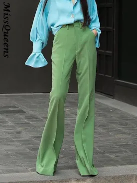 Green High Waist Mopping Trousers Woman Pants