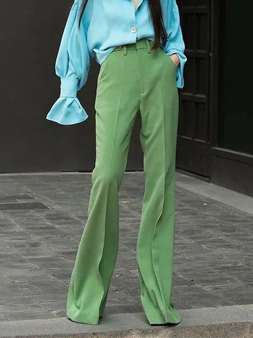 Green High Waist Mopping Trousers Woman Pants