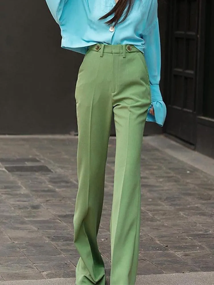 Green High Waist Mopping Trousers Woman Pants