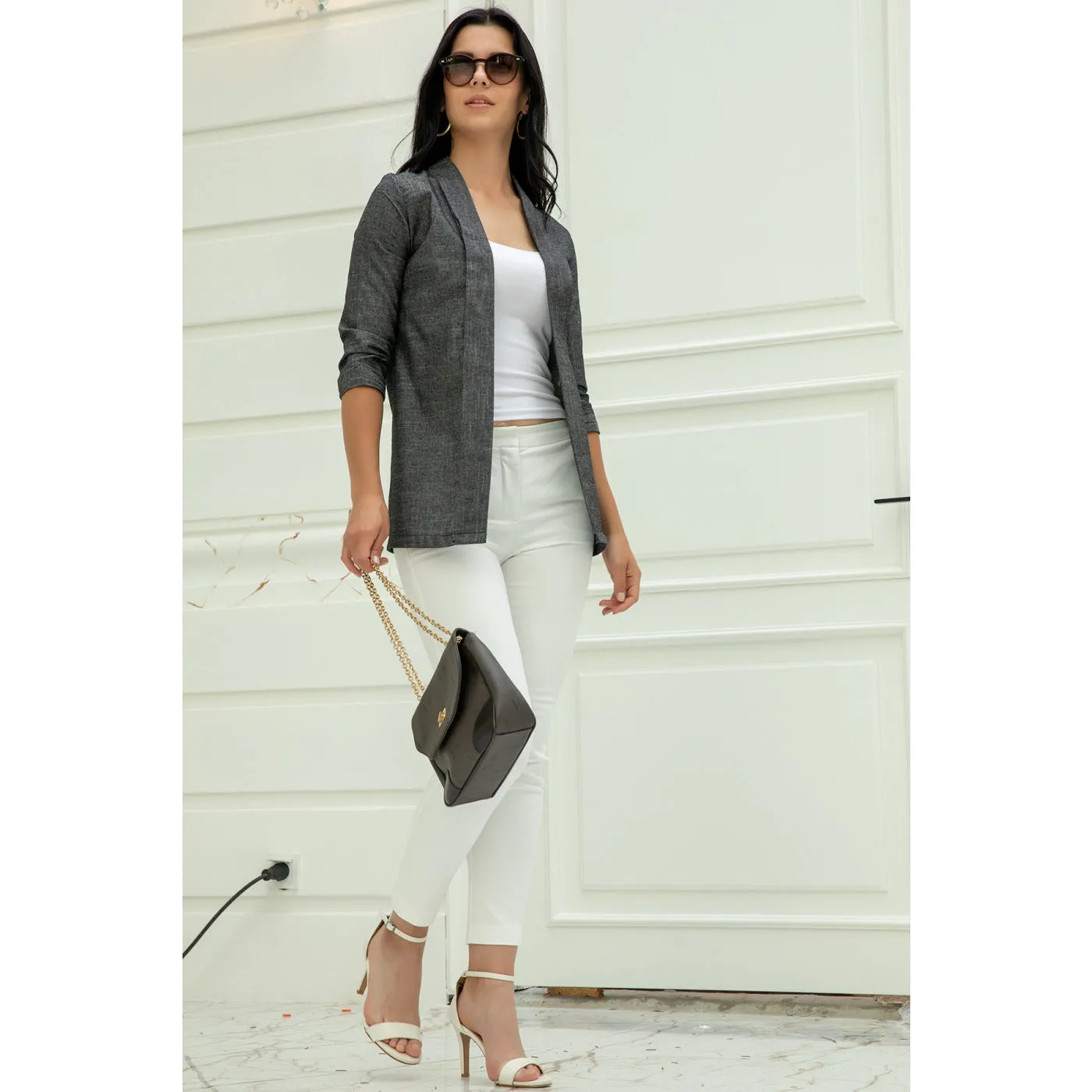 Grey Short Sleeves Shawl Jacket