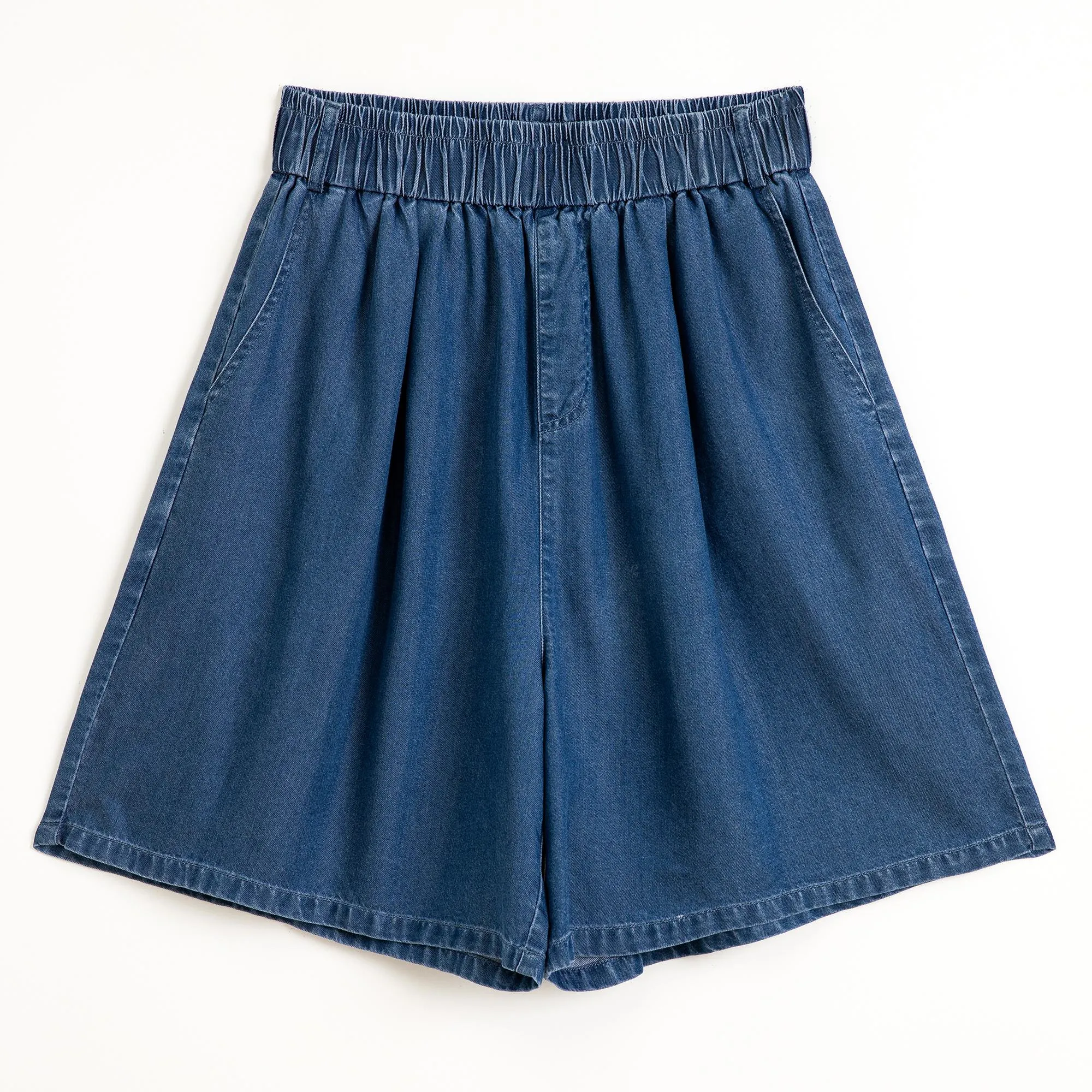 High-Waisted Draping Lyocell Wide-Leg Thin Loose Fit Versatile Denim Shorts