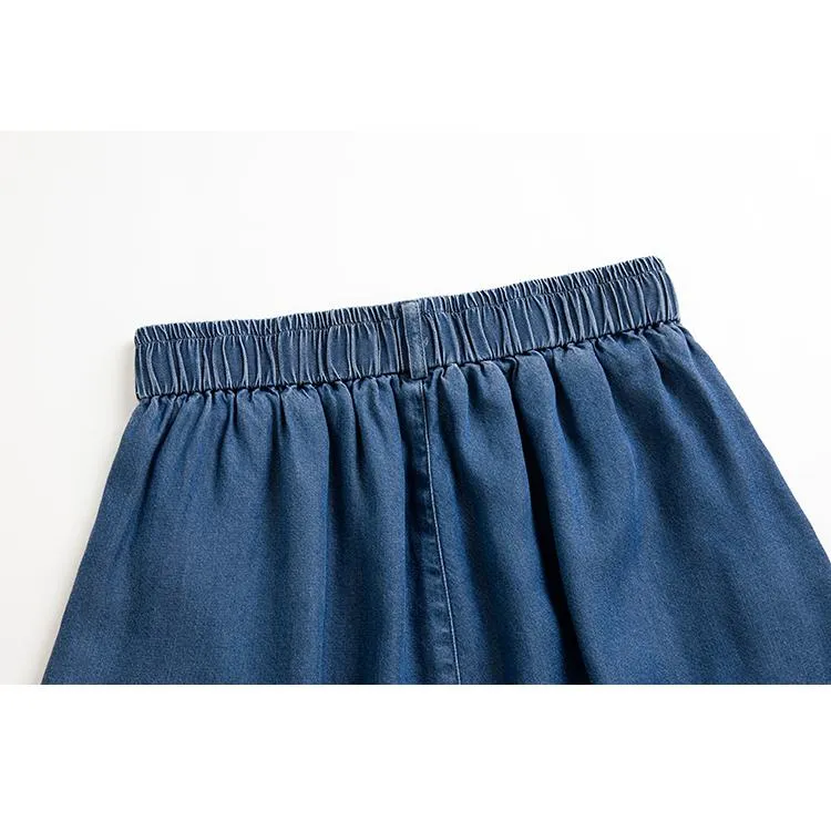 High-Waisted Draping Lyocell Wide-Leg Thin Loose Fit Versatile Denim Shorts