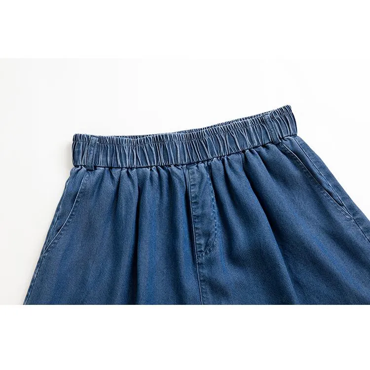 High-Waisted Draping Lyocell Wide-Leg Thin Loose Fit Versatile Denim Shorts