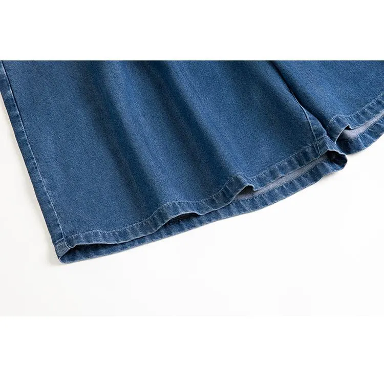 High-Waisted Draping Lyocell Wide-Leg Thin Loose Fit Versatile Denim Shorts