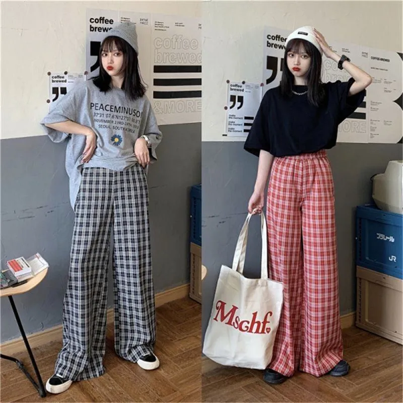 High-Waisted Straight Versatile Loose Fit Slimming Draping Plaid Pants