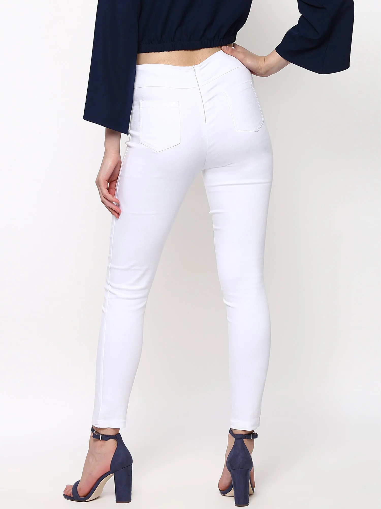 High Waisted White Jegging