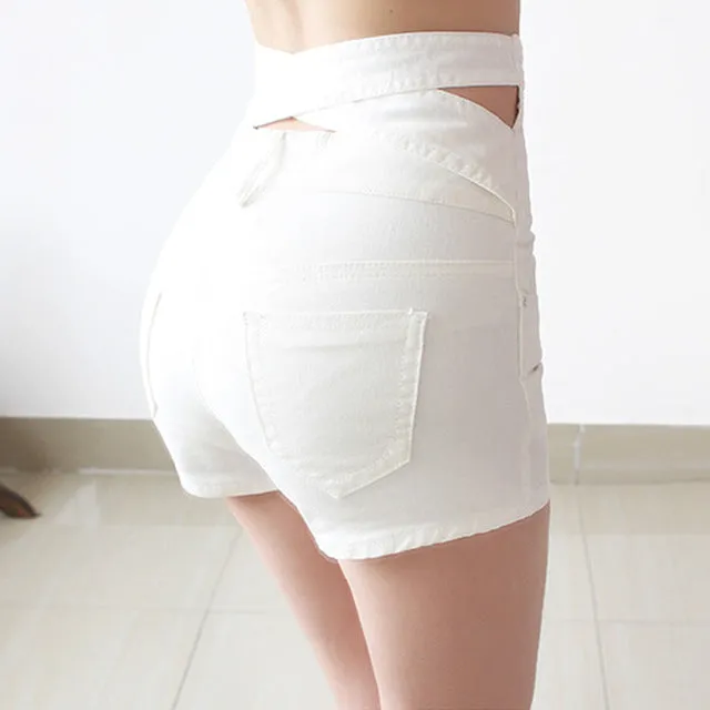 Hollow Out Black Skinny High Waist Shorts 2017 Summer New Women White Slim Sexy Denim Shorts Plus Size Short Jeans feminino