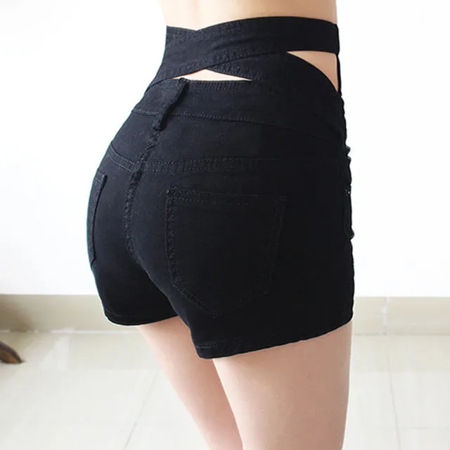 Hollow Out Black Skinny High Waist Shorts 2017 Summer New Women White Slim Sexy Denim Shorts Plus Size Short Jeans feminino