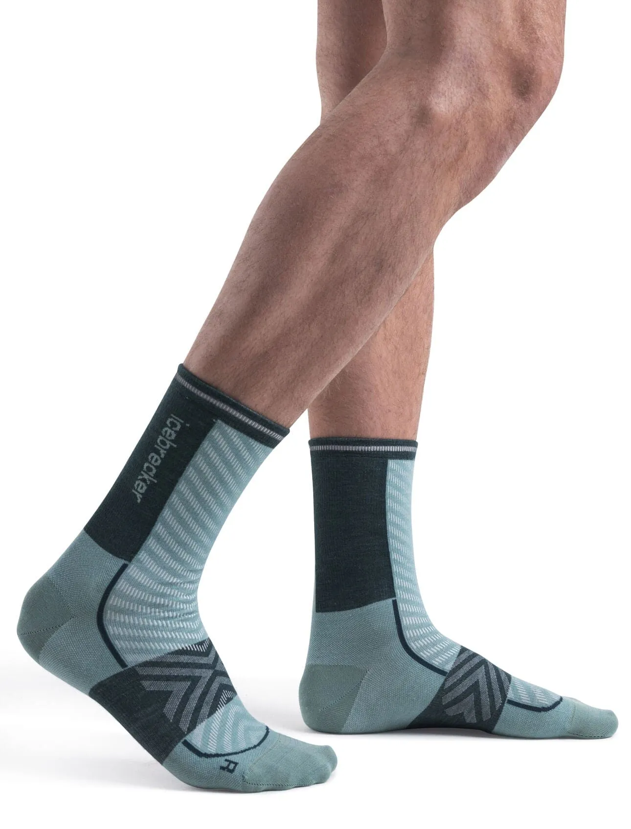 Icebreaker Merino Blend Run  Ultralight Crew Socks (Men's) Cloud Ray/Fathom Green