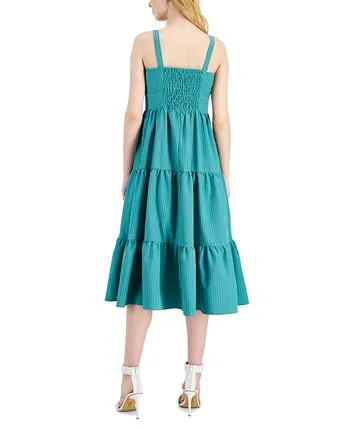 INC International Concepts Women's Smocked Calf Midi Dress Green Size 6