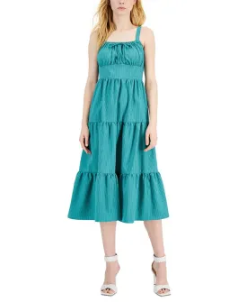 INC International Concepts Women's Smocked Calf Midi Dress Green Size 6