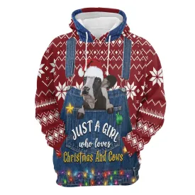 Just A Girl Who Loves Christmas And Cows All Over Print 3D Hoodie For Men And Women, Best Gift For Dog lovers, Best Outfit Christmas