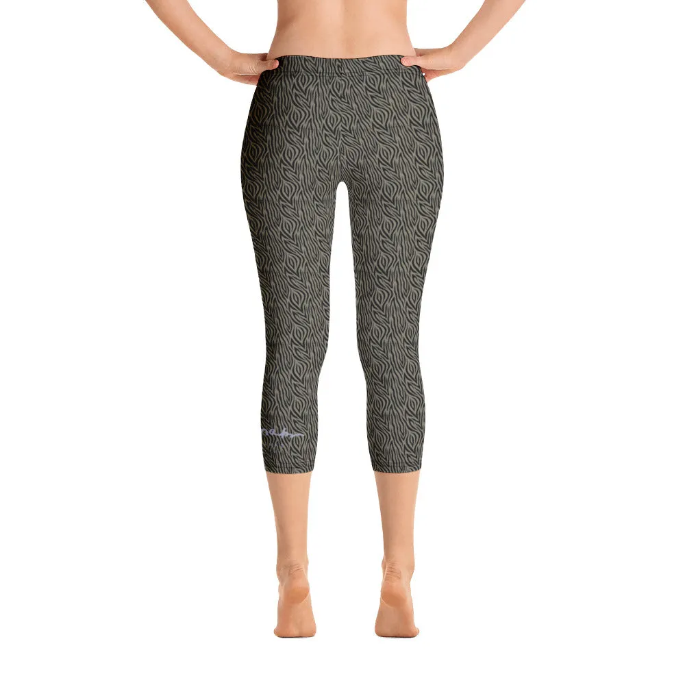 Khaki Zebra Capri Leggings