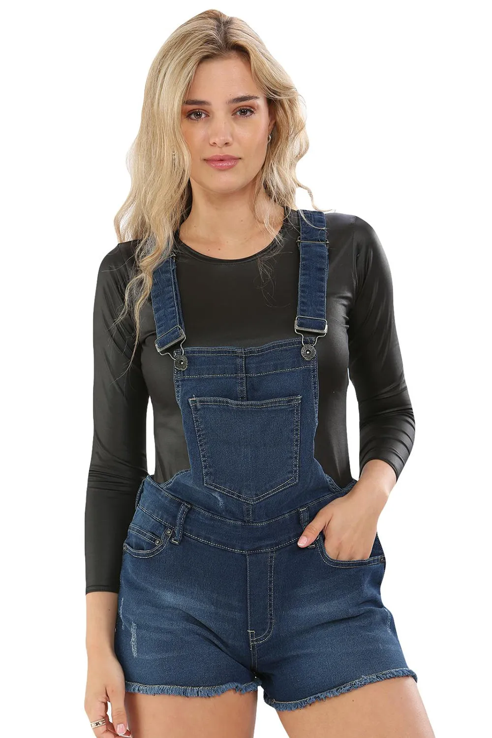 Ladies Dark Wash Denim Stretchable Dungaree