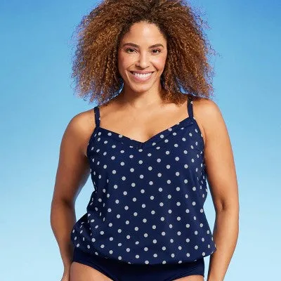 Lands' End Women's Polka Dot Blouson Tankini Tank Top Swimsuit