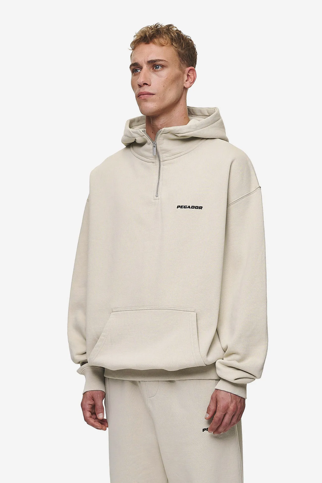 Logo Oversized Halfzip Hoodie Washed Light Beige