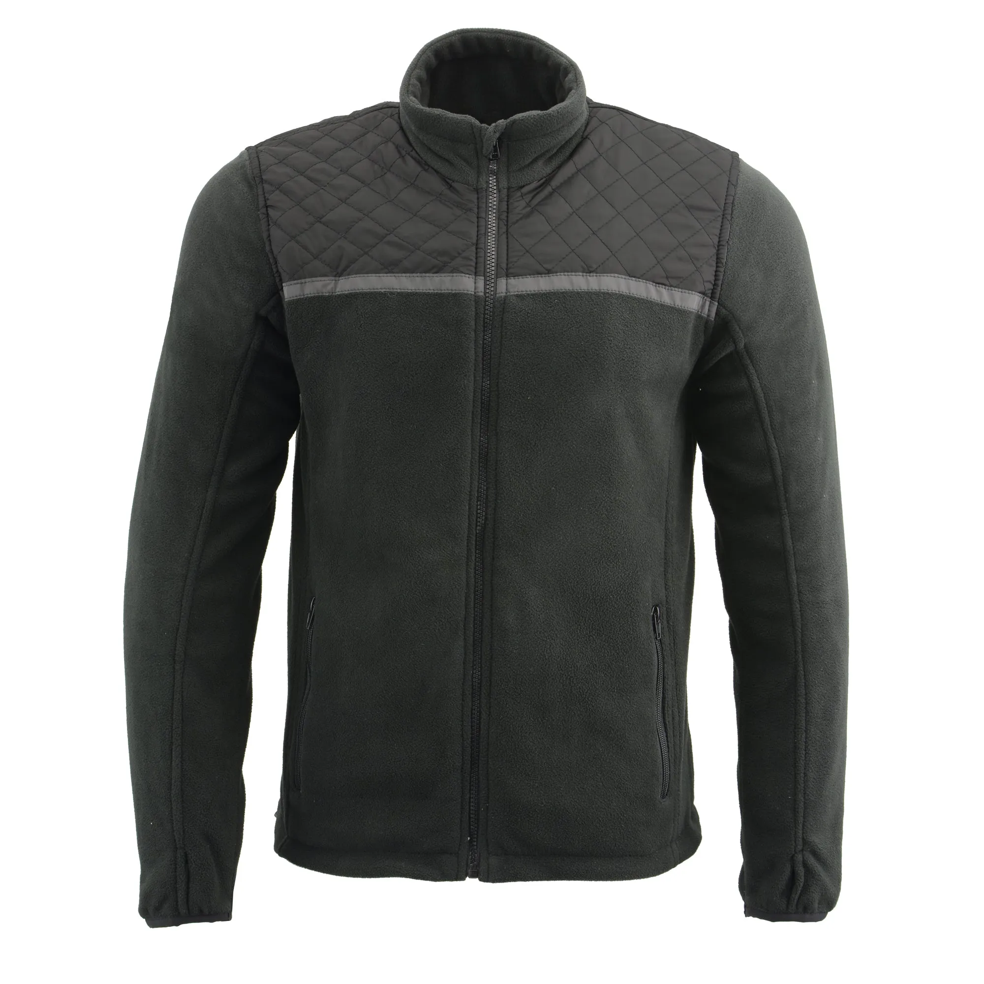 Men Micro Fleece Zipper Front Jacket w/ Reflective Stripes