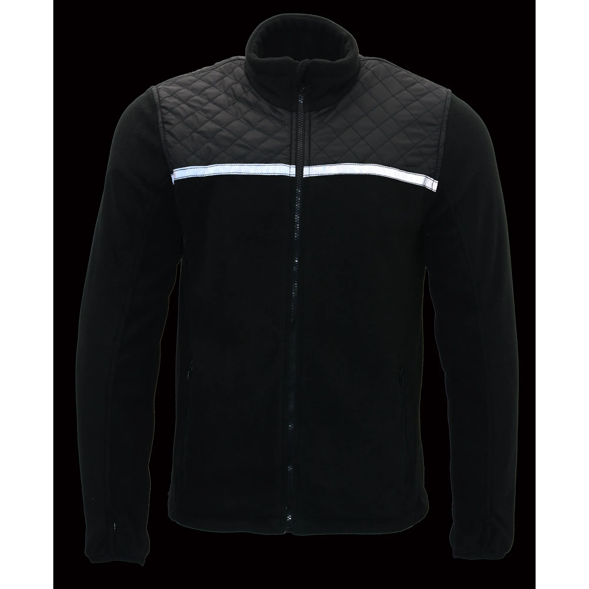 Men Micro Fleece Zipper Front Jacket w/ Reflective Stripes